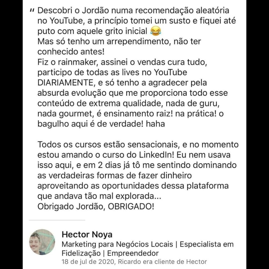 Depoimento curso Vendas Cura Tudo do Ricardo Jordão
