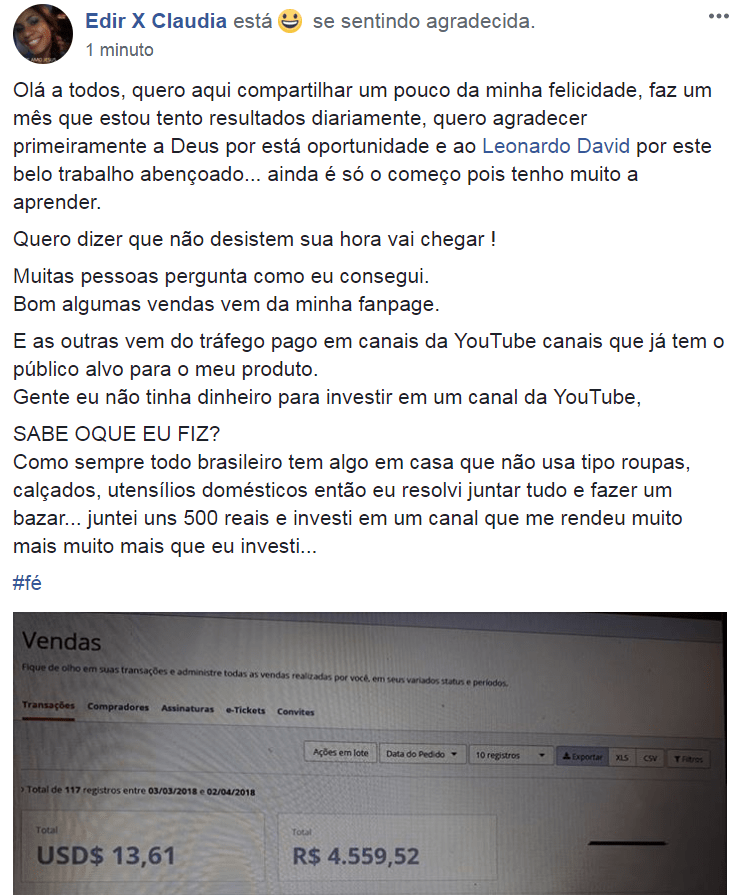 depoimentos sobre o Curso De Marketing Digital Para Afiliados Leonardo David