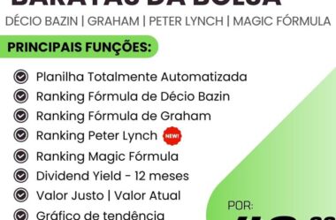 Planilha Automática – Ações Mais Baratas da Bolsa (Décio Bazin, Graham, Peter Lynch e Magic Fórmula